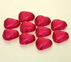 Cerise Foiled Swiss Milk Chocolate Hearts